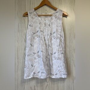 Laura Bianchi Sleeveless Top Blouse Women Medium 100% Linen Floral White LNC